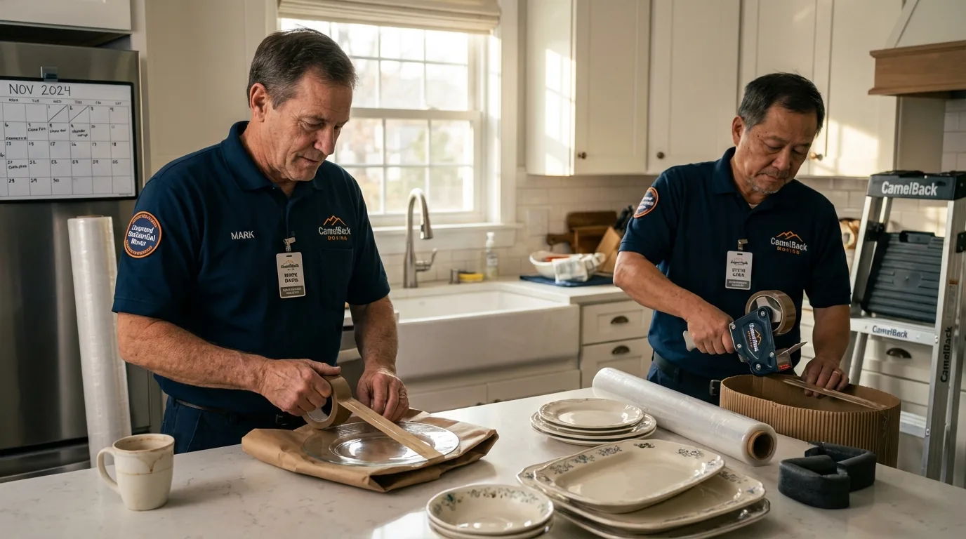 Professional crew packing kitchen dishware in College Park, MD